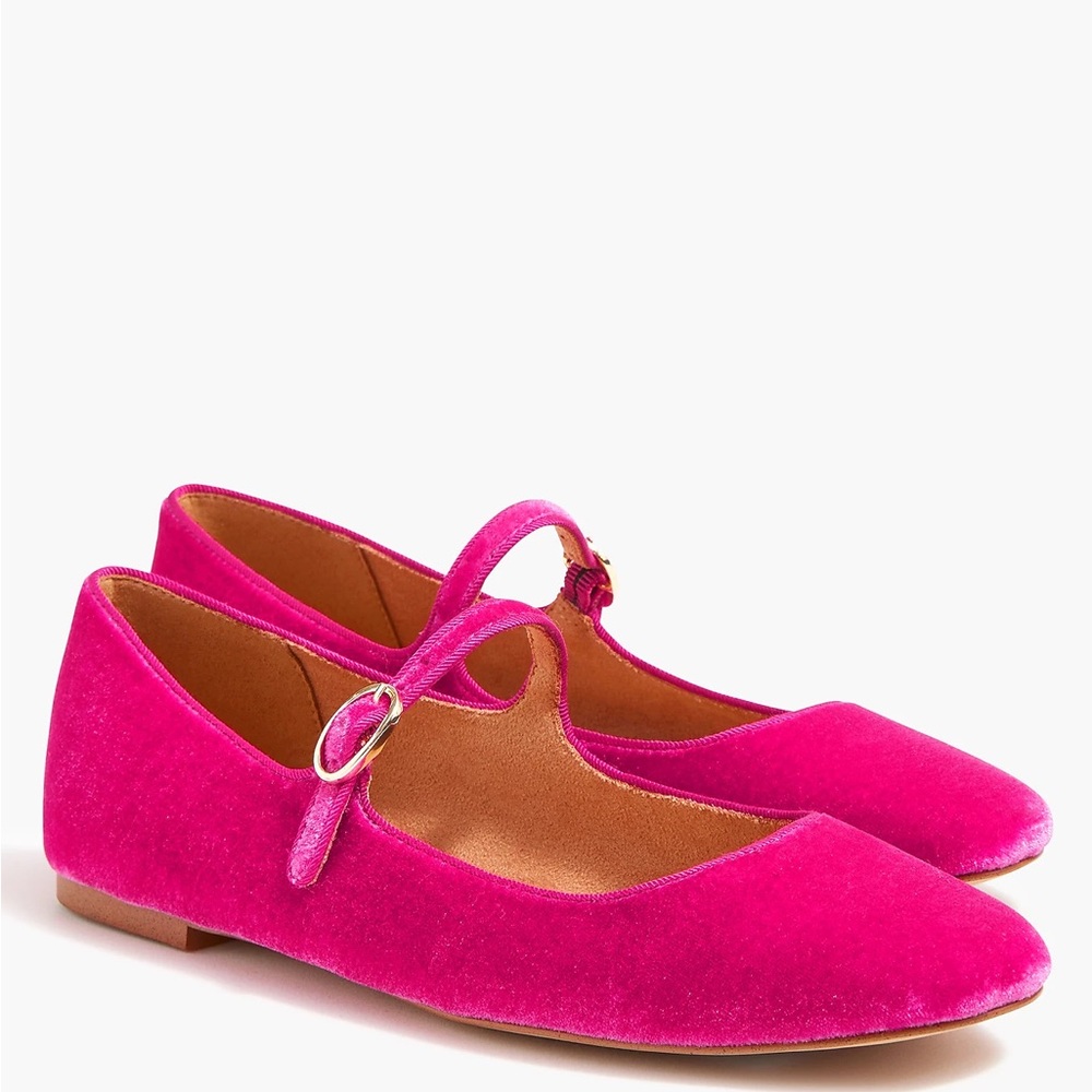 J. Crew Fuchsia Velvet Mary Jane Flats